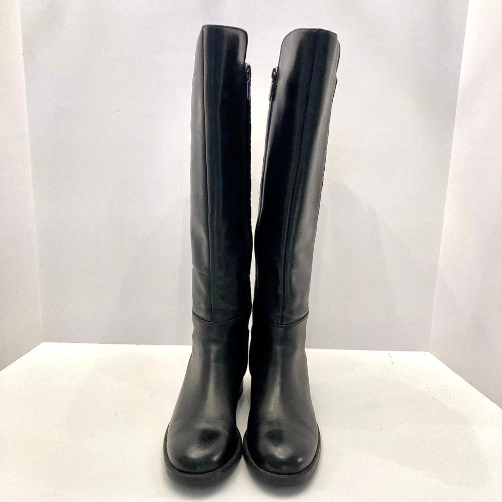 Blondo Boots‎ Womens 6 Black Leather Water Resistant Tall Riding Elastic Back